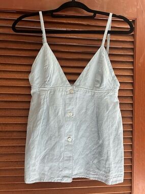 Zara linen blend light blue button up tank / vest NWOT XS